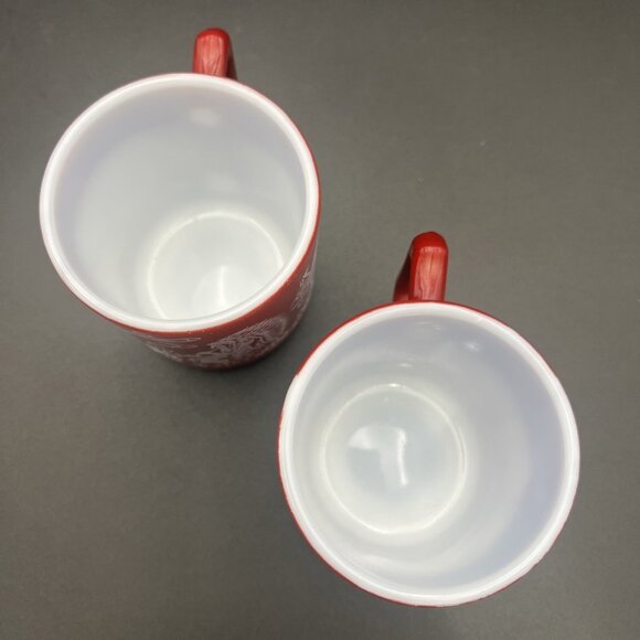 VTG Pair Of Hazel Atlas Western Childs Dark Red Milk Glass Mugs Native American - Picture 4 of 14